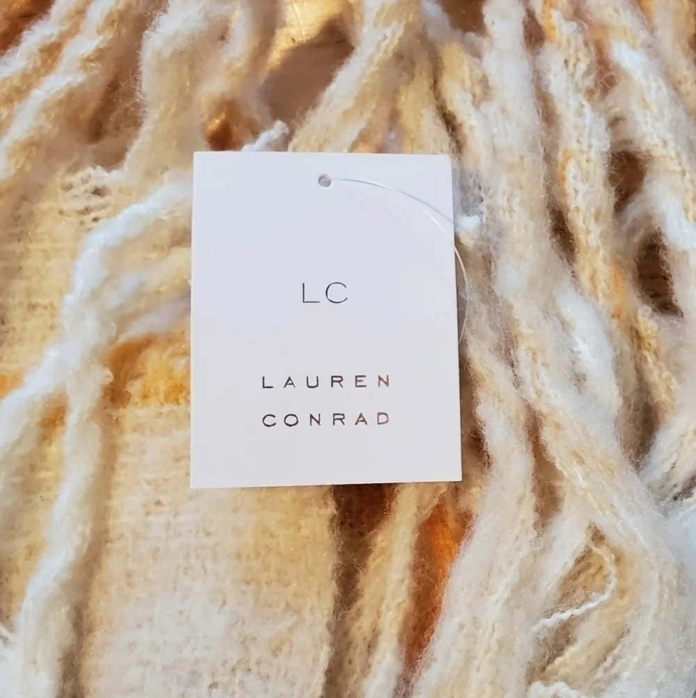 Lauren Conrad LC Cream Beige Seafoam Green Plaid Blanket Scarf Wrap NWT